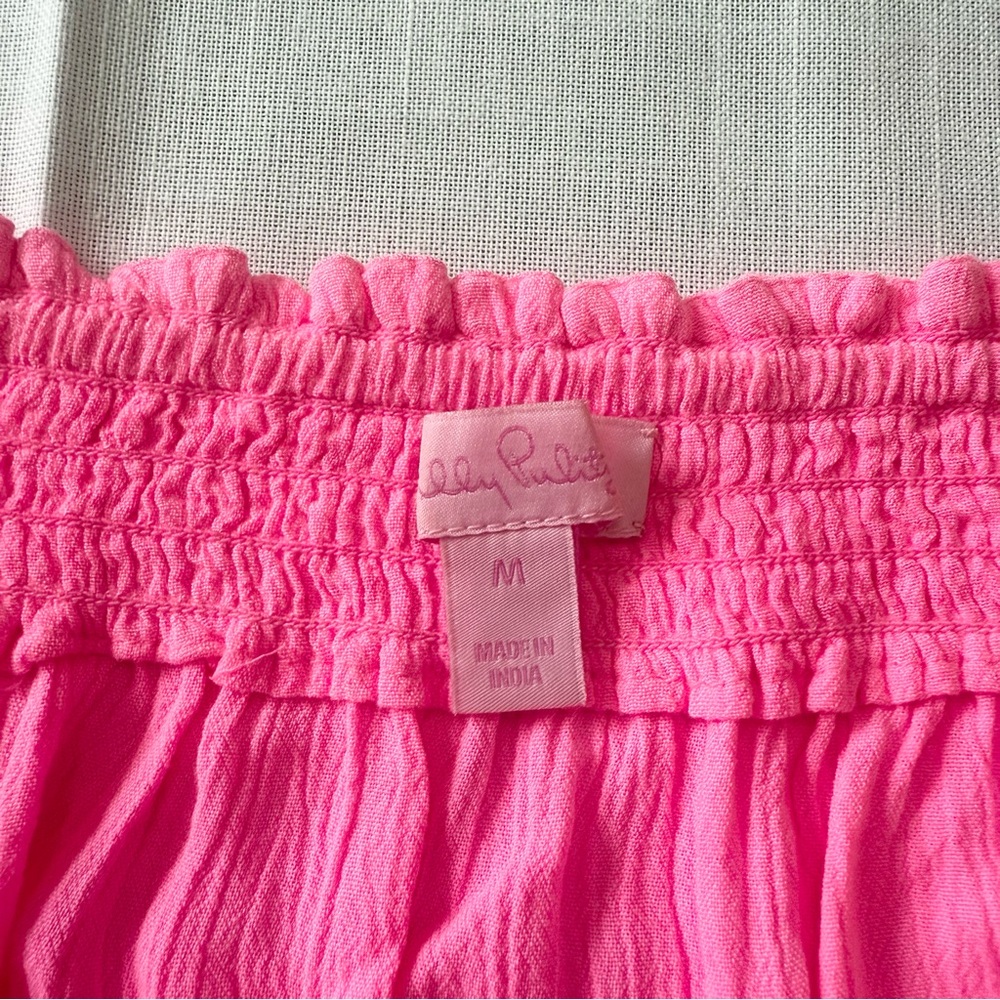 Lilly Pulitzer Pink off The Shoulder Top Blouse Summer Casual Textured Size M - Picture 8 of 9